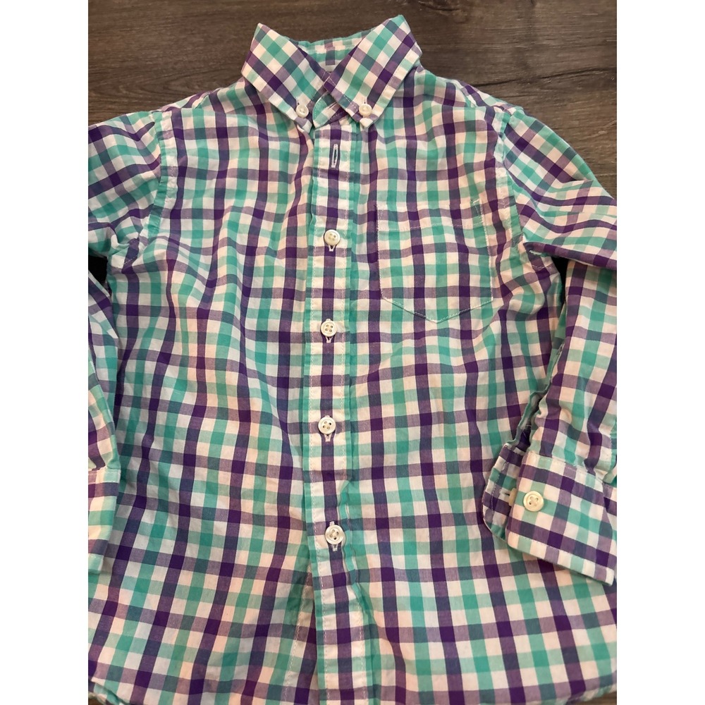 Crewcuts J.Crew Boys Size 3 Gingham Button Down Shirt Purple Teal Green Plaid